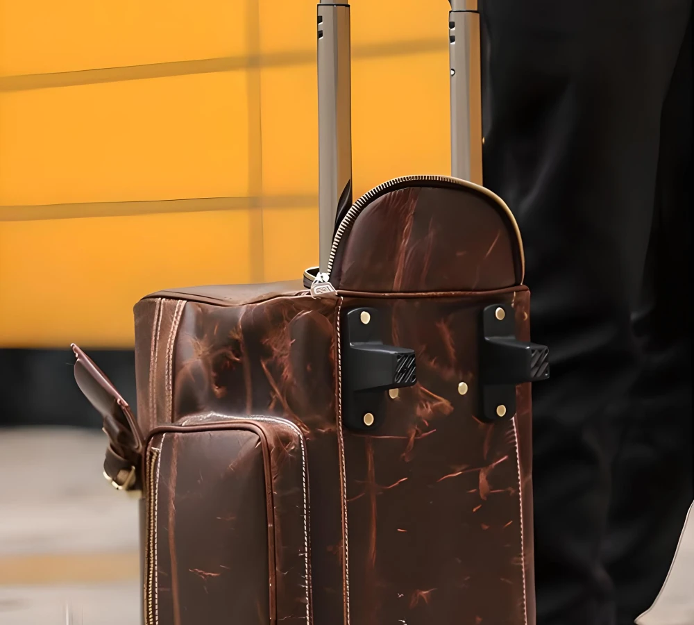 brown leather carry on luggage